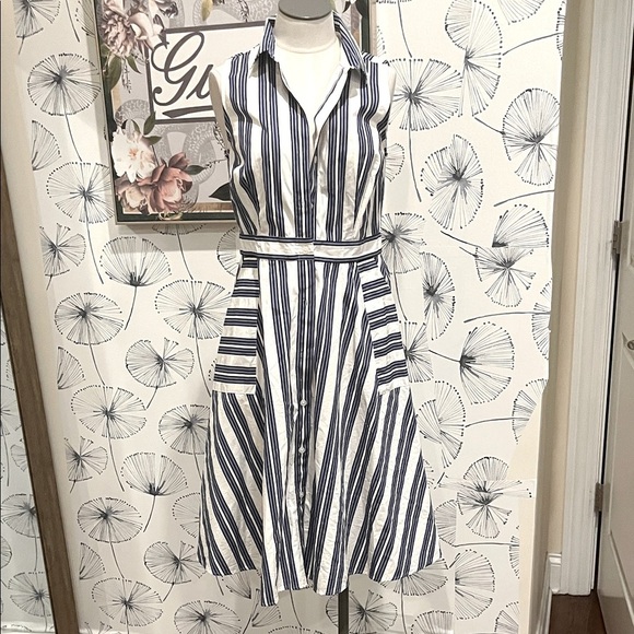 Ann Taylor Factory Navy and White Striped Midi Dress - Picture 1 of 1